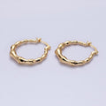 16K Gold plated 26mm Bamboo Hoop French Lock Latch Earrings in Gold & Silver | AB1482 AB1483