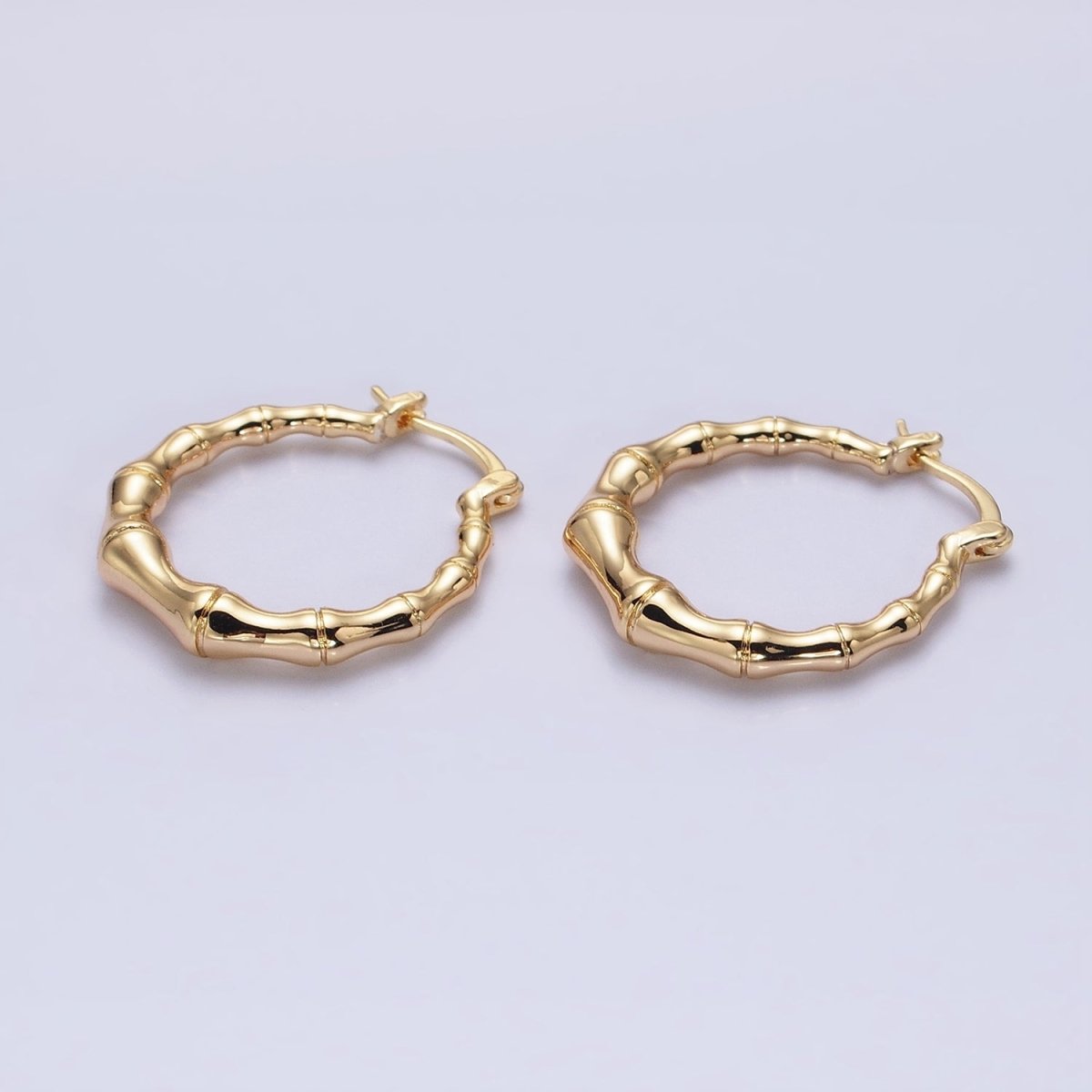 16K Gold plated 26mm Bamboo Hoop French Lock Latch Earrings in Gold & Silver | AB1482 AB1483