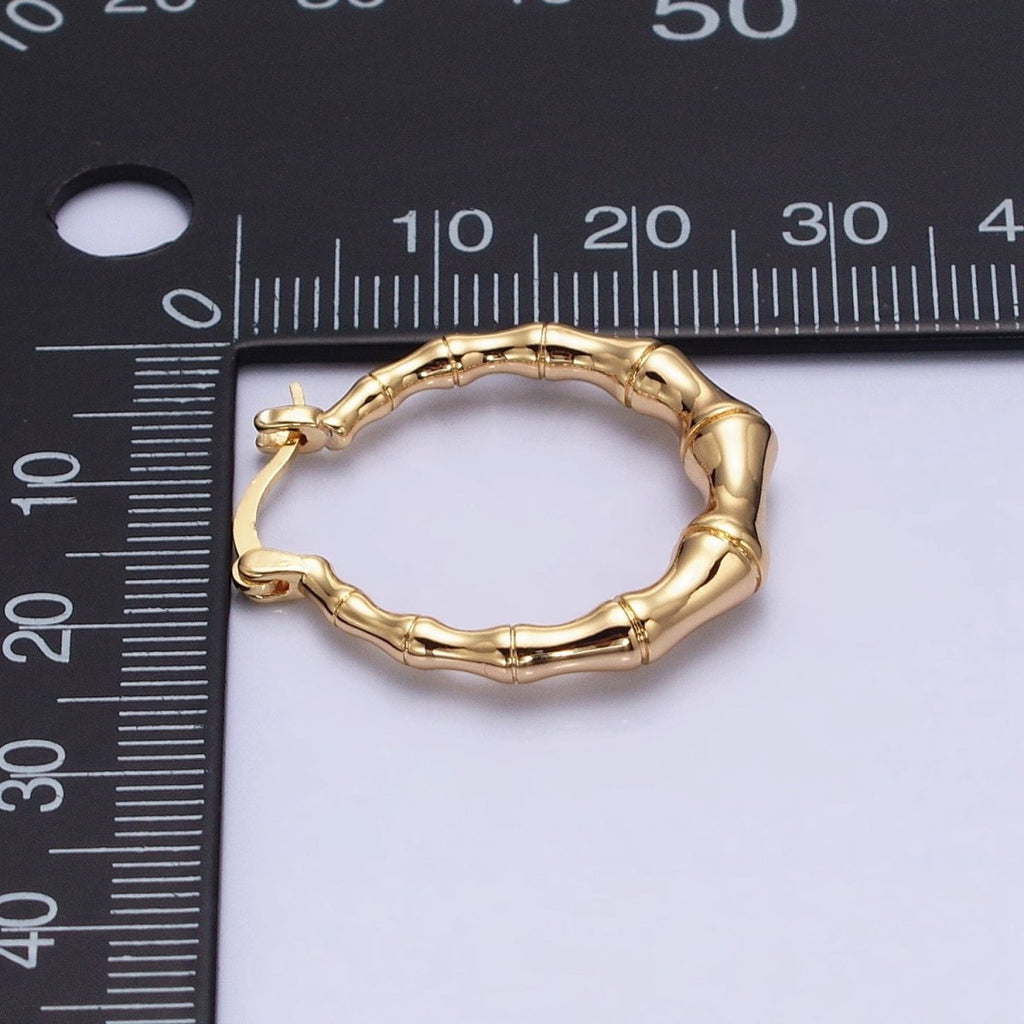 16K Gold plated 26mm Bamboo Hoop French Lock Latch Earrings in Gold & Silver | AB1482 AB1483