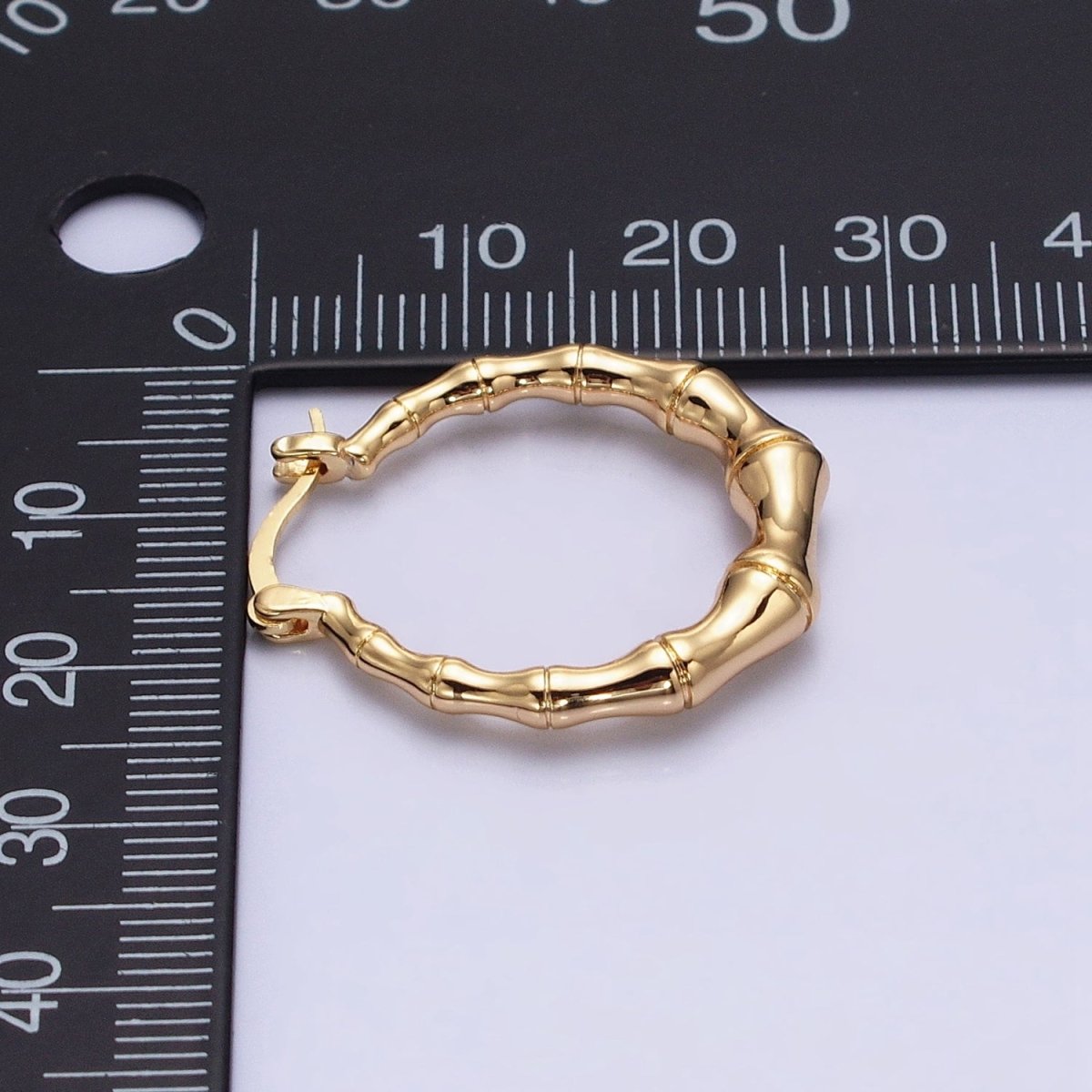 16K Gold plated 26mm Bamboo Hoop French Lock Latch Earrings in Gold & Silver | AB1482 AB1483