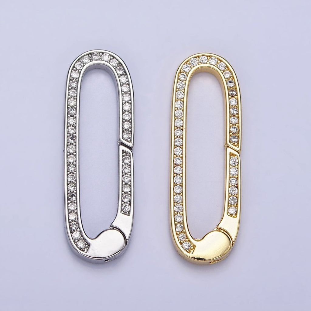 16K Gold plated 27.3mm Oblong Micro Paved CZ Spring Gate Jewelry Supply in Gold & Silver | Z-032 Z-392 - DLUXCA
