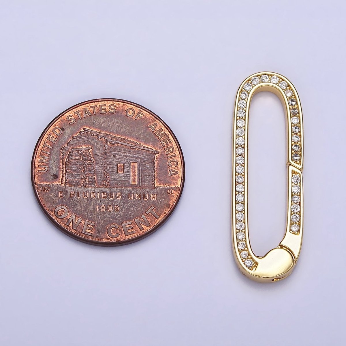 16K Gold plated 27.3mm Oblong Micro Paved CZ Spring Gate Jewelry Supply in Gold & Silver | Z-032 Z-392 - DLUXCA