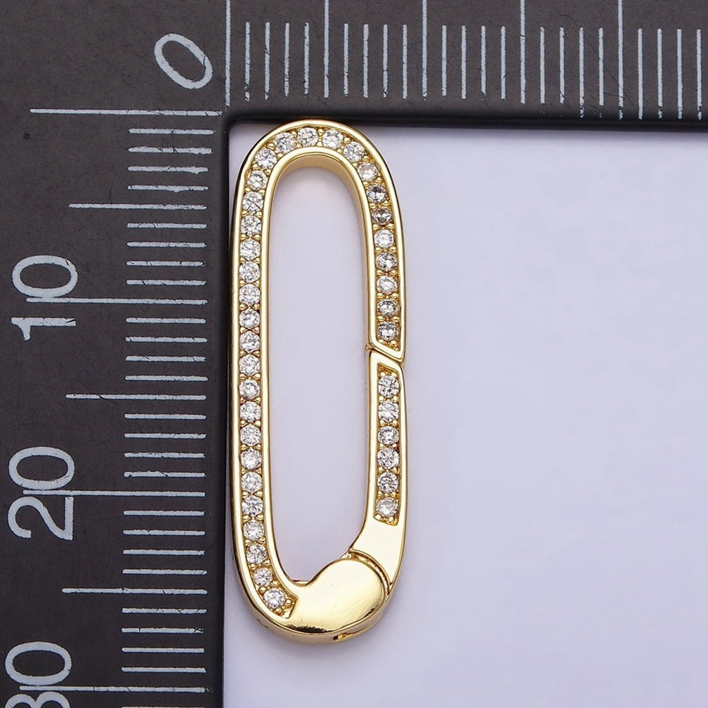 16K Gold plated 27.3mm Oblong Micro Paved CZ Spring Gate Jewelry Supply in Gold & Silver | Z-032 Z-392 - DLUXCA