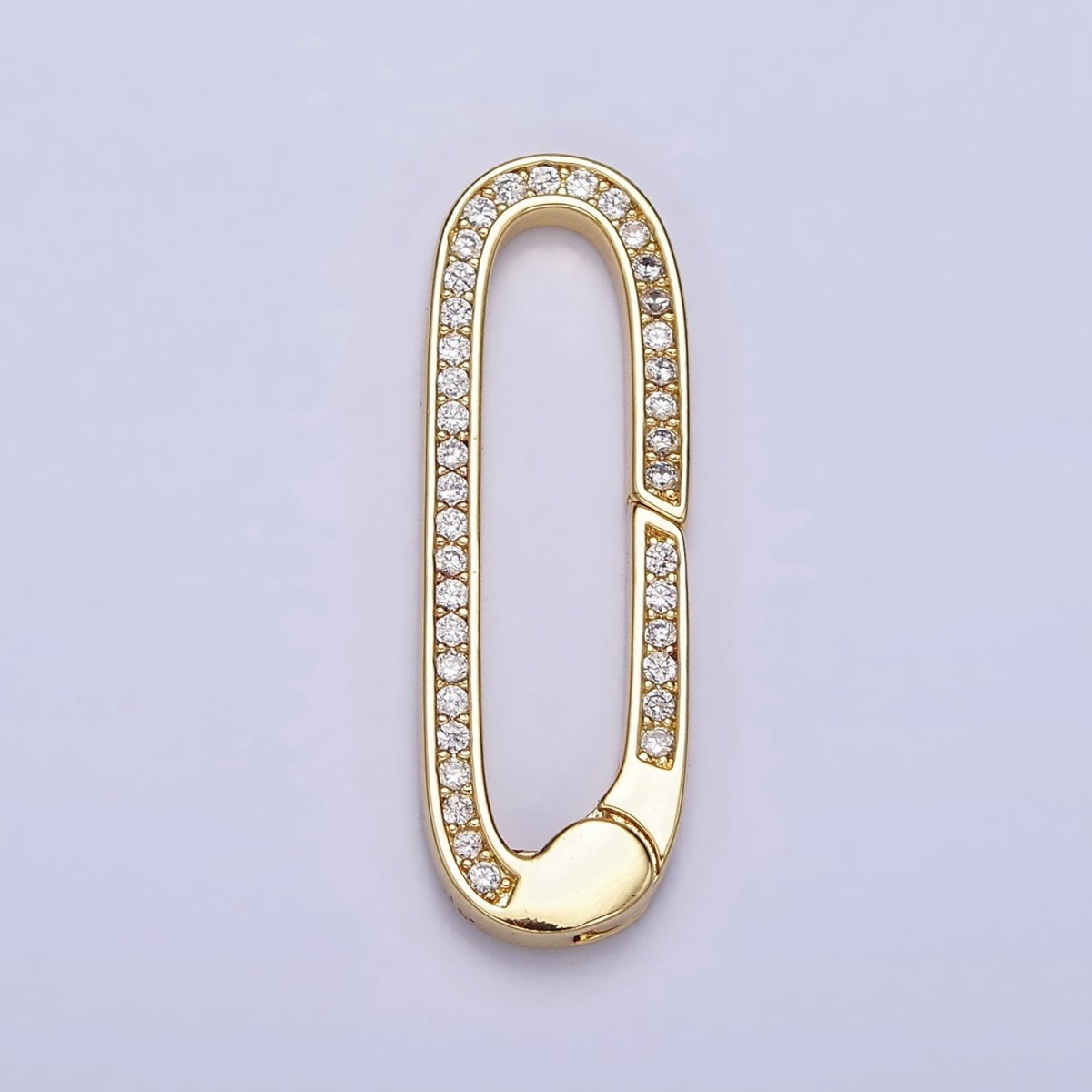 16K Gold plated 27.3mm Oblong Micro Paved CZ Spring Gate Jewelry Supply in Gold & Silver | Z-032 Z-392 - DLUXCA