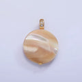 16K Gold plated 27mm Peach White Shell Pearl Flat Round Micro Paved CZ Pendant | P1747 - DLUXCA
