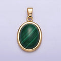 16K Gold plated 28.3mm Malachite Natural Gemstone Oval Cabochon Pendant | AA435 - DLUXCA