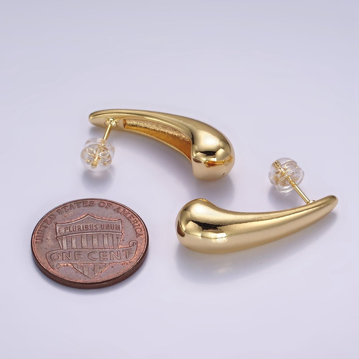 16K Gold plated 28mm Teardrop Dome Stud Earrings | P518 - DLUXCA