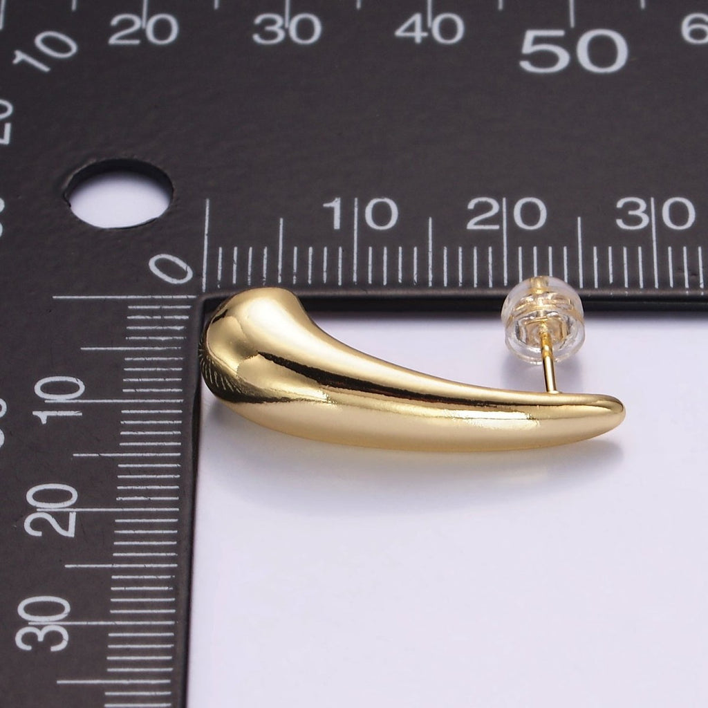 16K Gold plated 28mm Teardrop Dome Stud Earrings | P518 - DLUXCA