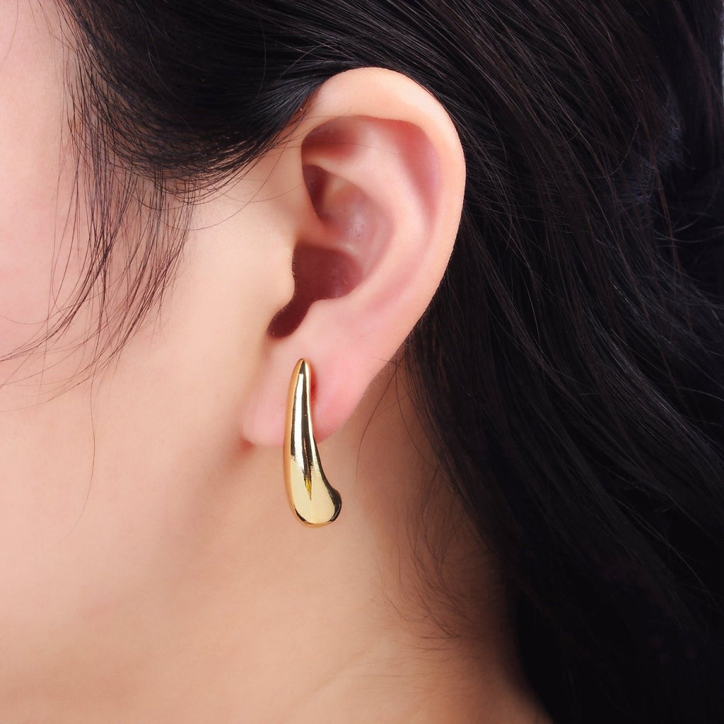 16K Gold plated 28mm Teardrop Dome Stud Earrings | P518 - DLUXCA