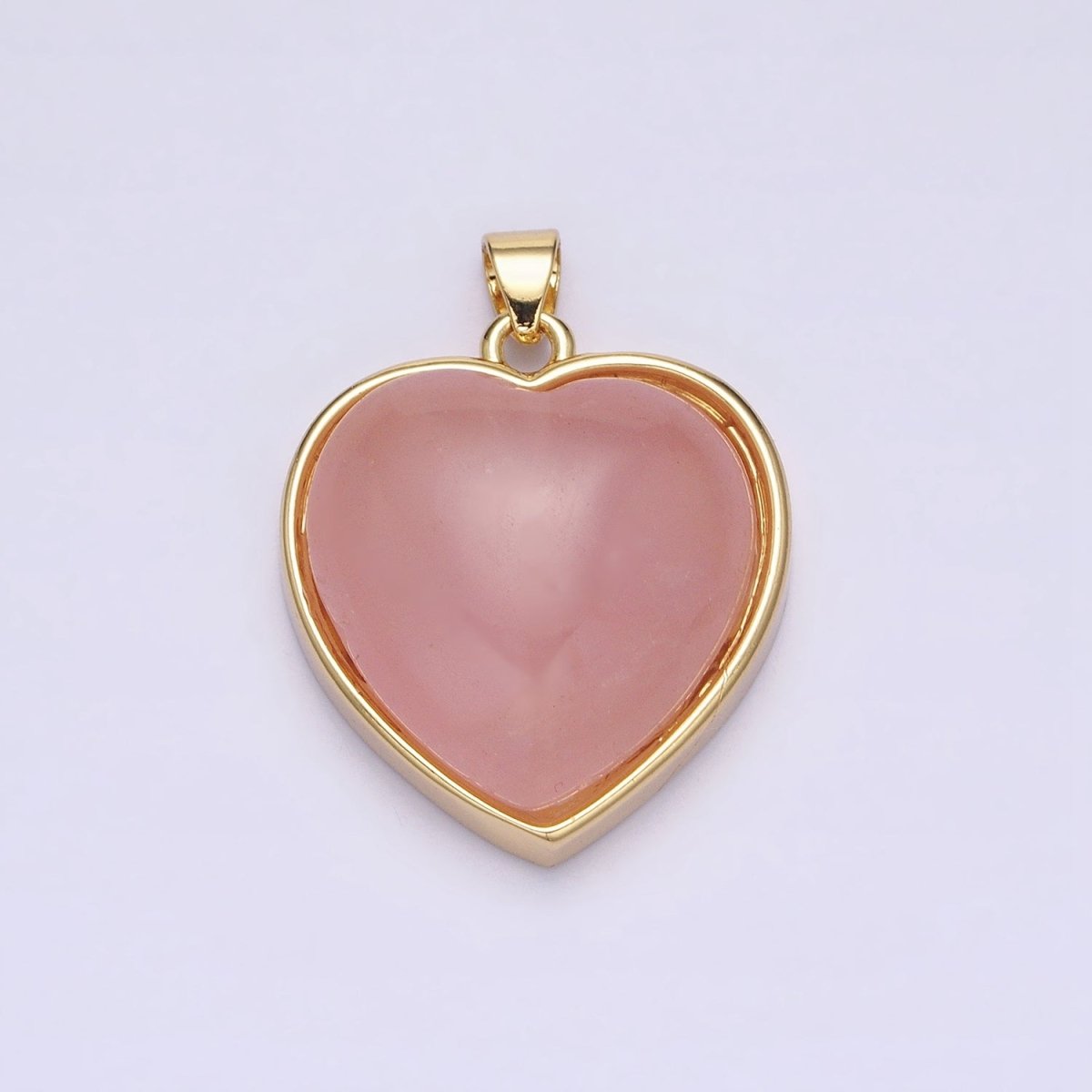 16K Gold plated 29mm Heart Rose Quartz Natural Gemstone Valentine Pendant | AA381 - DLUXCA