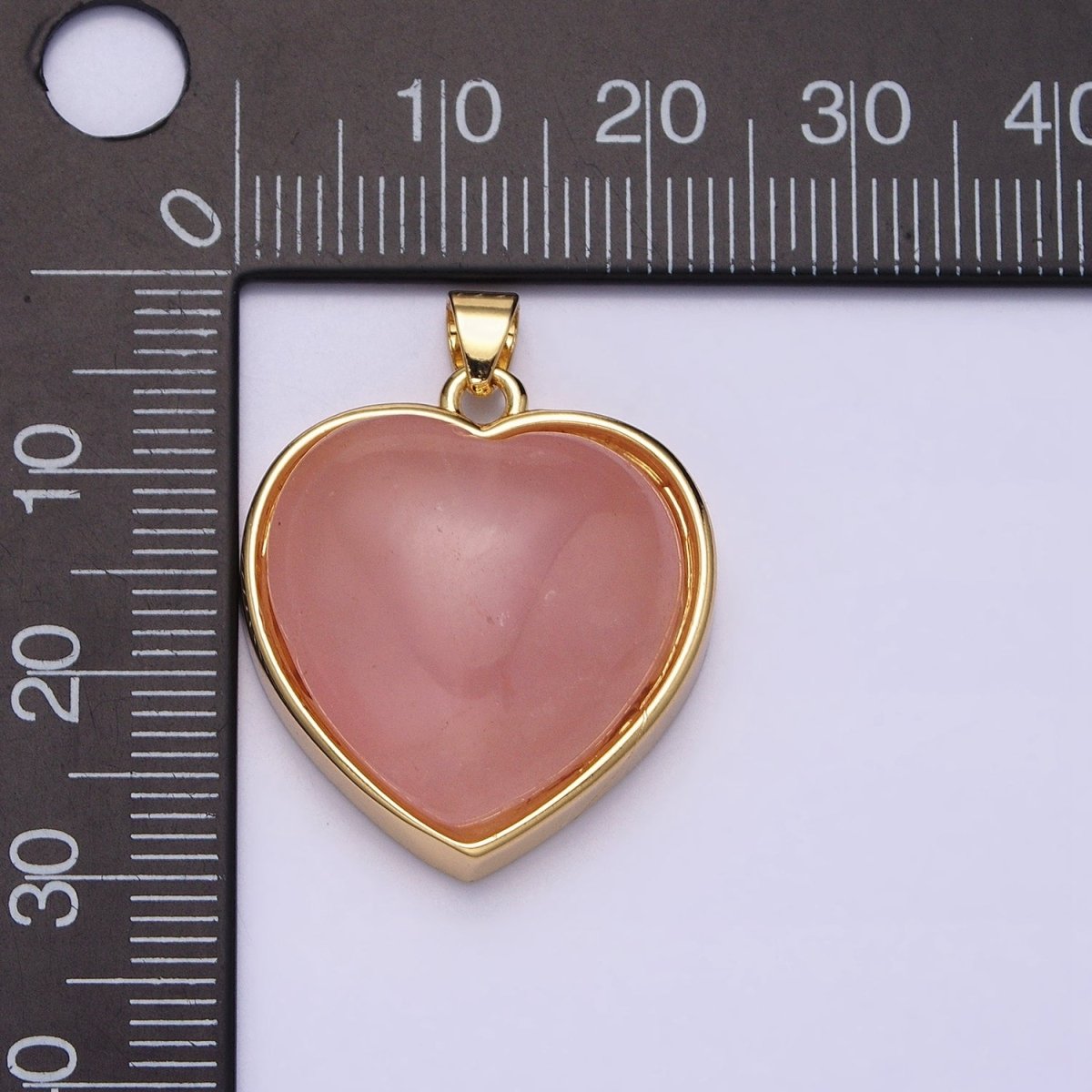 16K Gold plated 29mm Heart Rose Quartz Natural Gemstone Valentine Pendant | AA381 - DLUXCA
