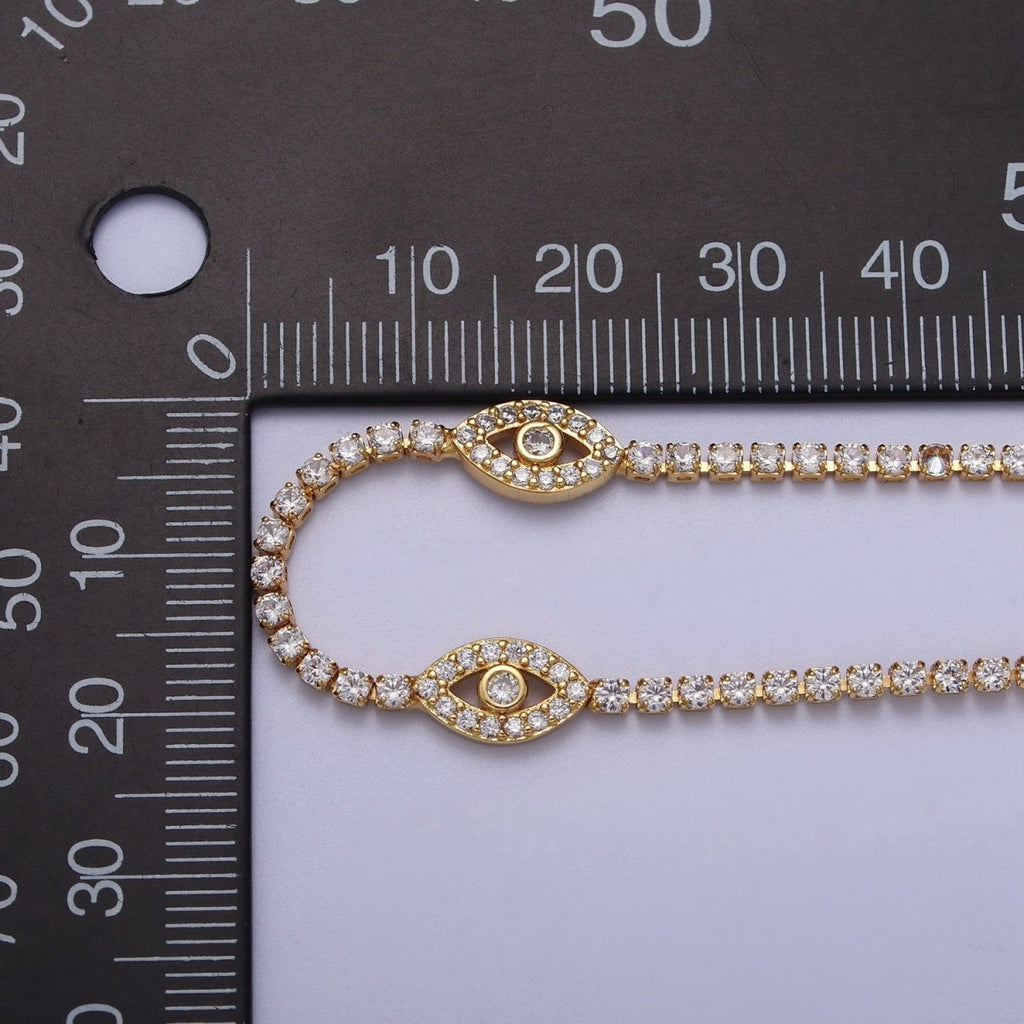 16K Gold plated 2mm Evil Eye Micro Paved 16 Inch Tennis Chain Necklace | WA-2504 - DLUXCA