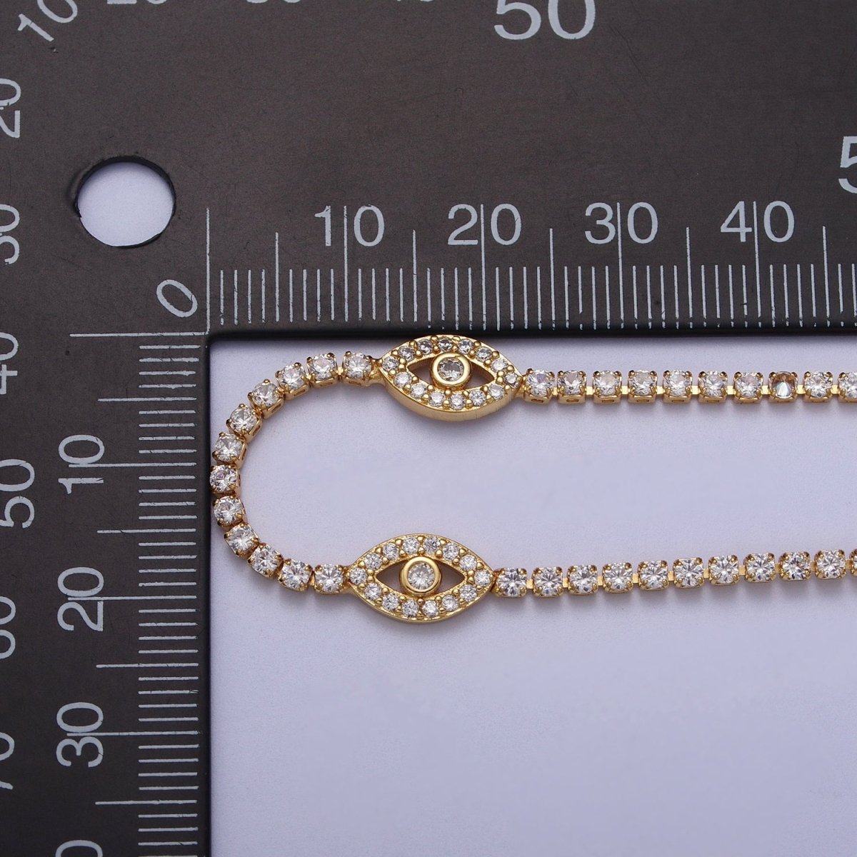 16K Gold plated 2mm Evil Eye Micro Paved 16 Inch Tennis Chain Necklace | WA-2504 - DLUXCA