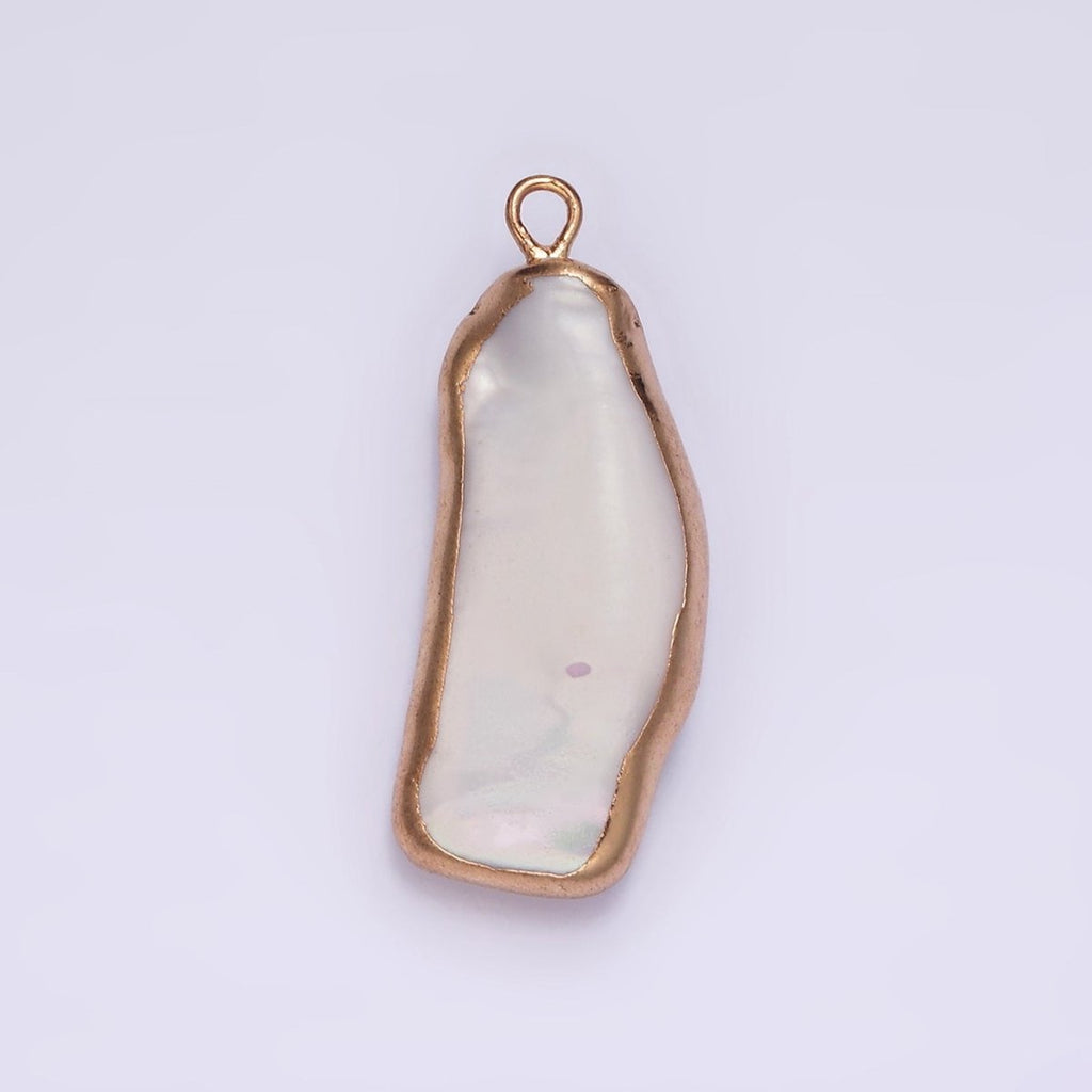 16K Gold plated 30mm Abstract Rose Gold-Dipped Biwa Freshwater Pearl Charm | P1617 - DLUXCA