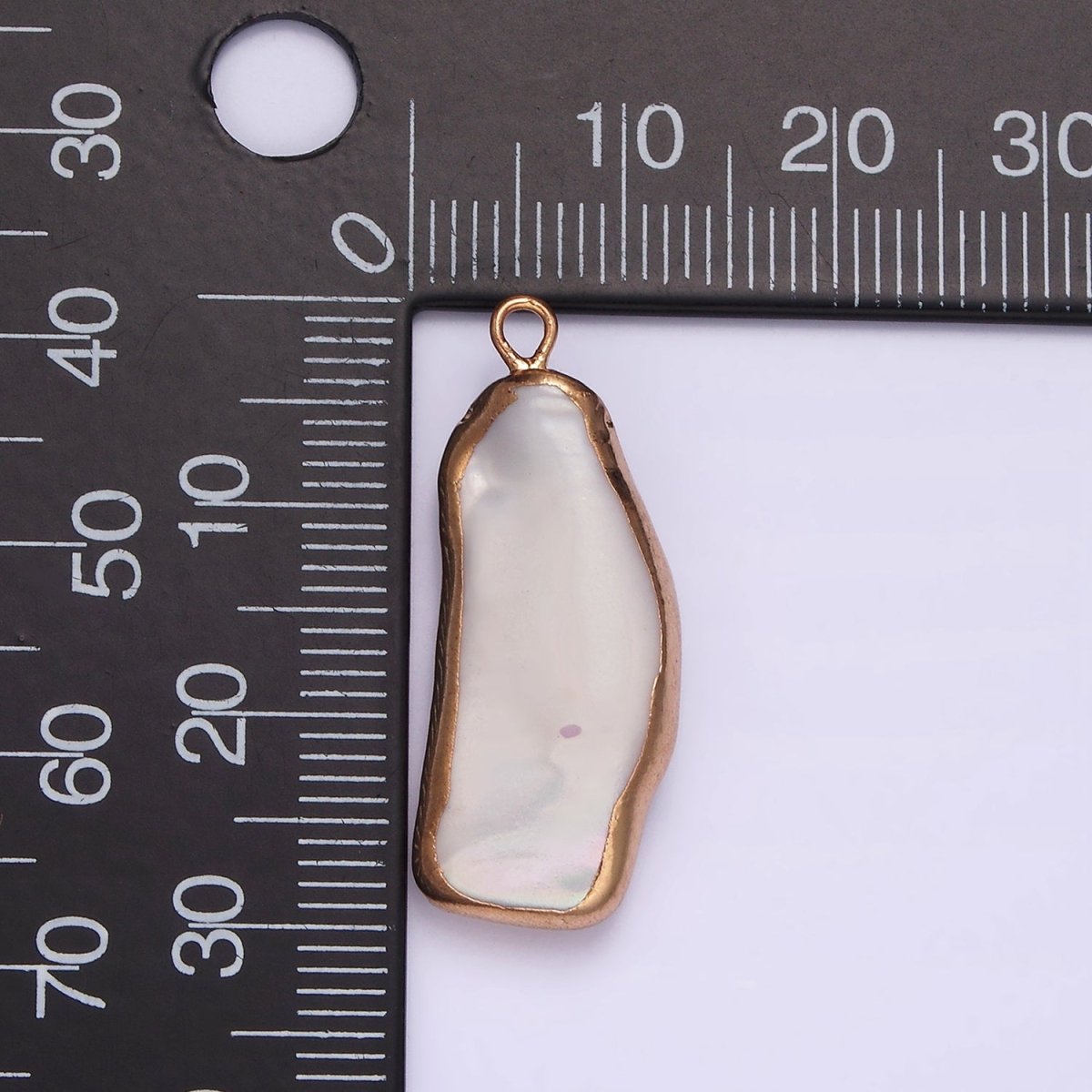 16K Gold plated 30mm Abstract Rose Gold-Dipped Biwa Freshwater Pearl Charm | P1617 - DLUXCA