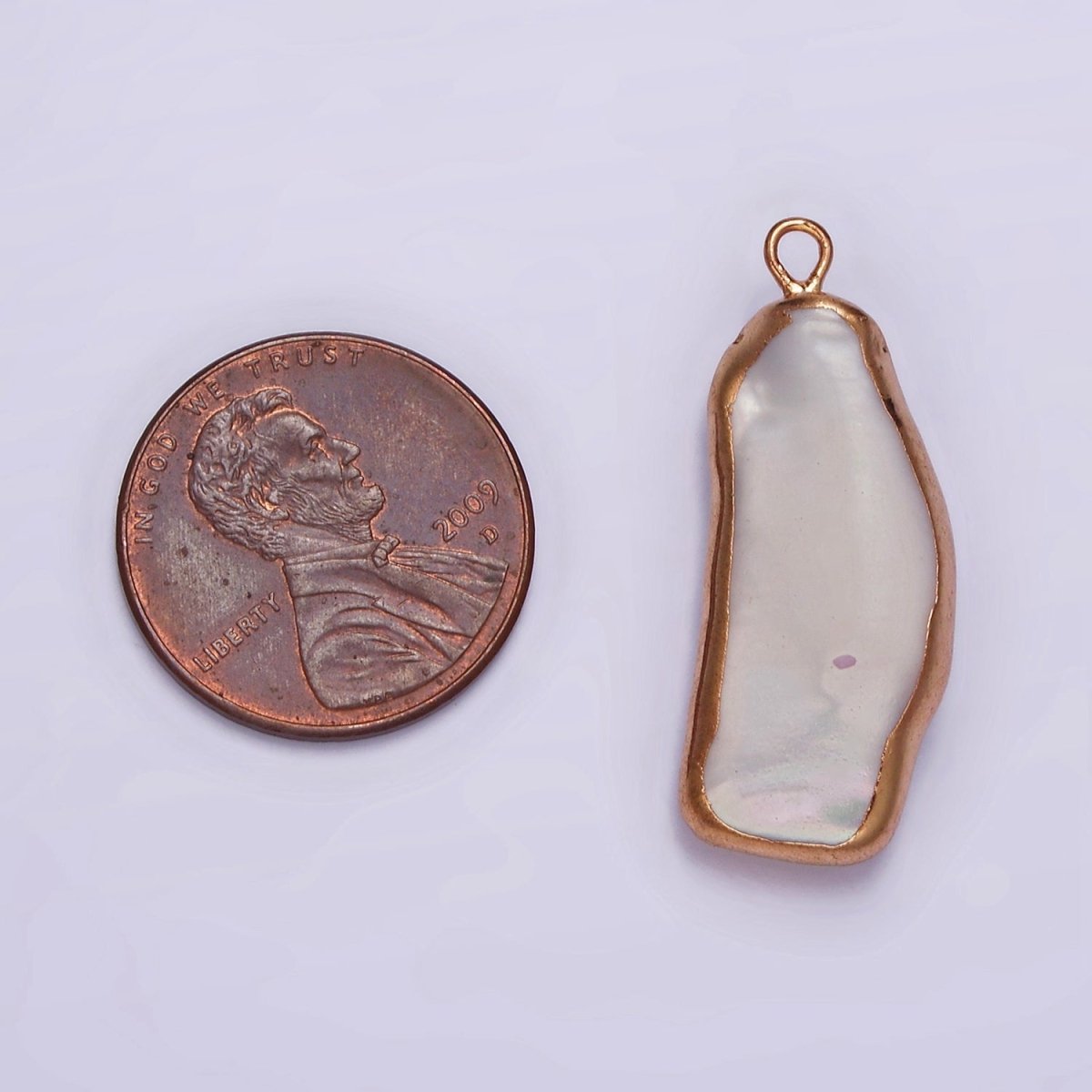 16K Gold plated 30mm Abstract Rose Gold-Dipped Biwa Freshwater Pearl Charm | P1617 - DLUXCA