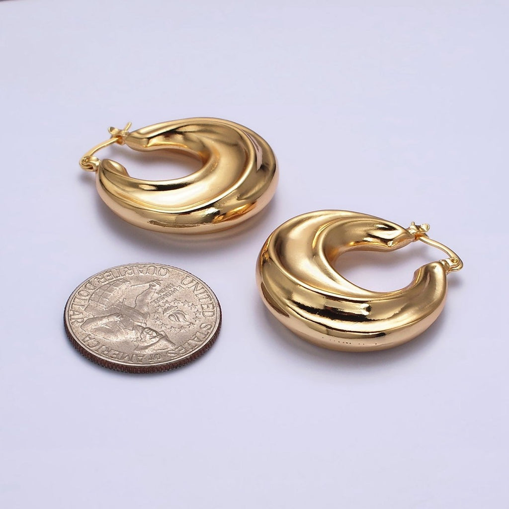 16K Gold plated 30mm Chubby Twirl French Lock Latch Hoop Earrings | AE084 - DLUXCA