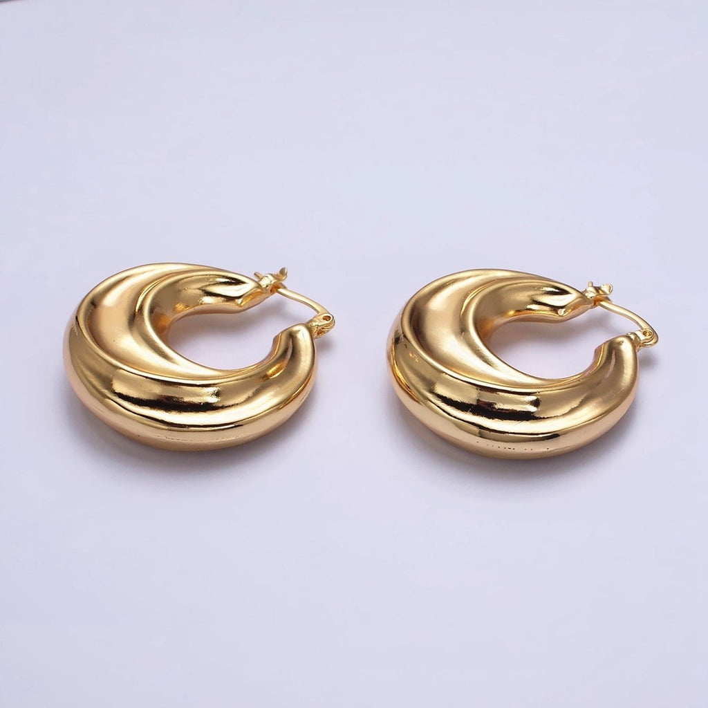 16K Gold plated 30mm Chubby Twirl French Lock Latch Hoop Earrings | AE084 - DLUXCA