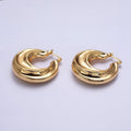 16K Gold plated 30mm Chubby Twirl French Lock Latch Hoop Earrings | AE084 - DLUXCA