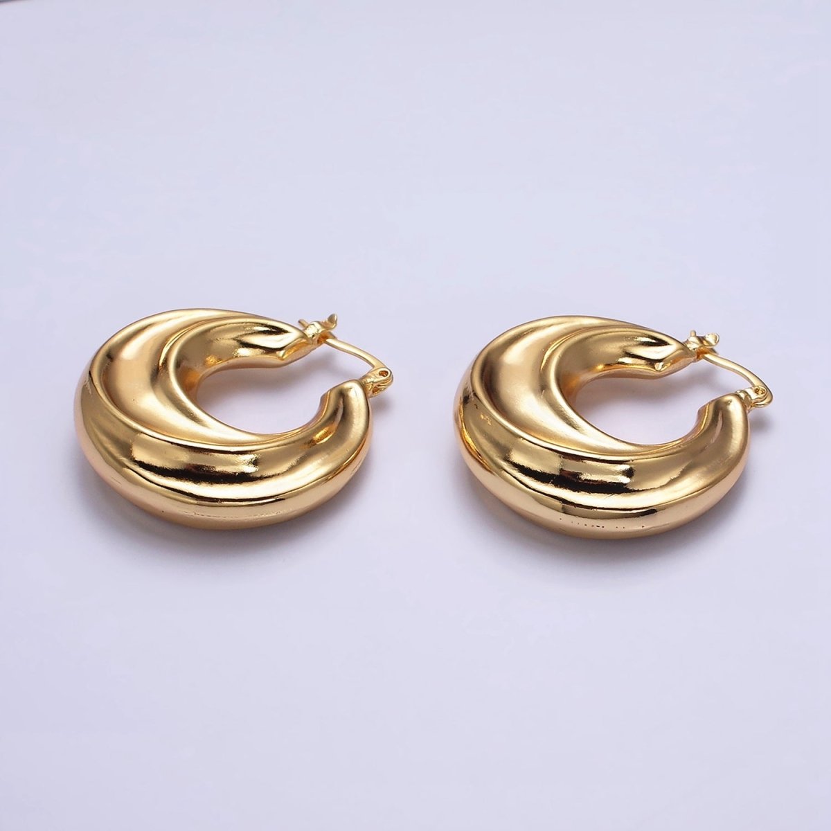 16K Gold plated 30mm Chubby Twirl French Lock Latch Hoop Earrings | AE084 - DLUXCA