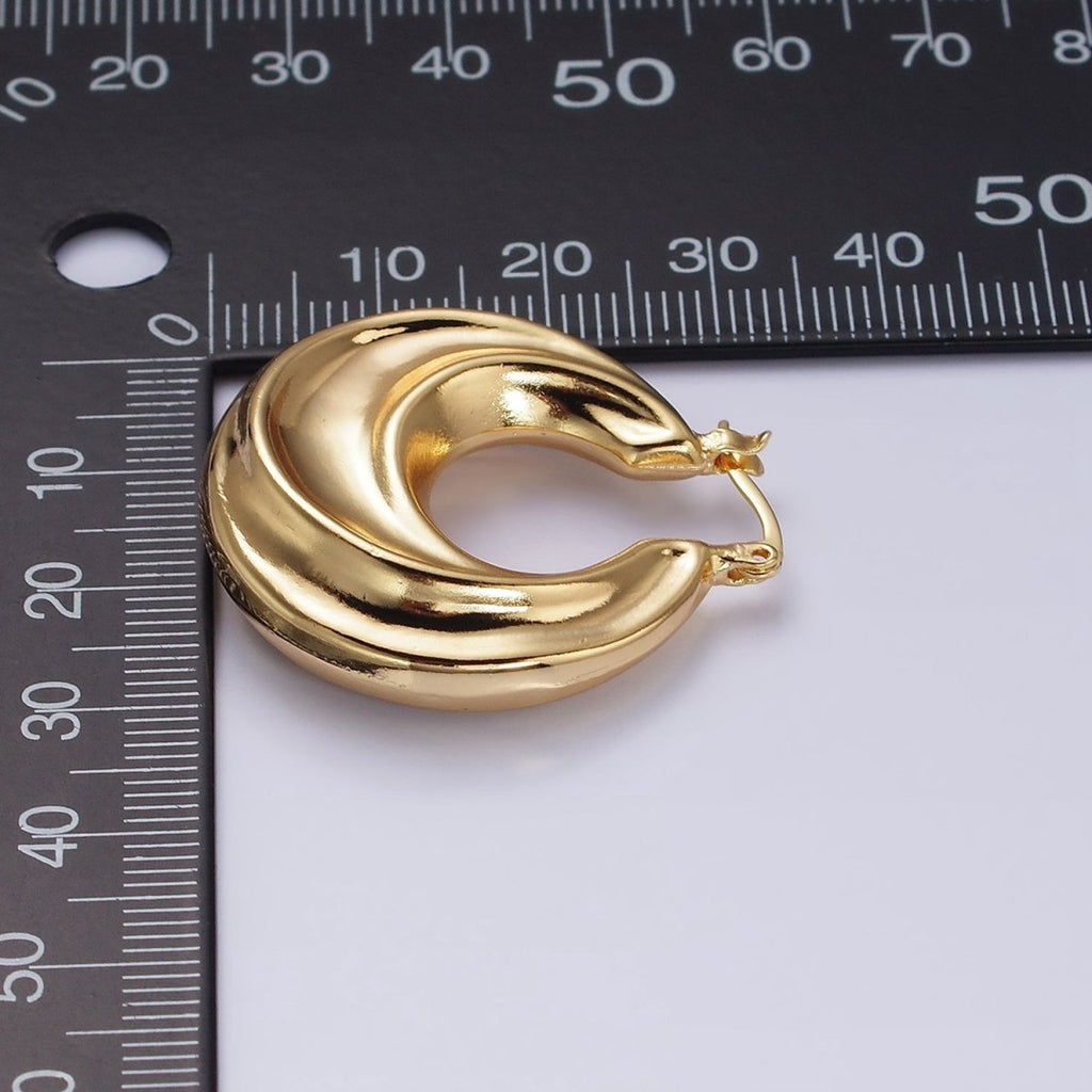 16K Gold plated 30mm Chubby Twirl French Lock Latch Hoop Earrings | AE084 - DLUXCA