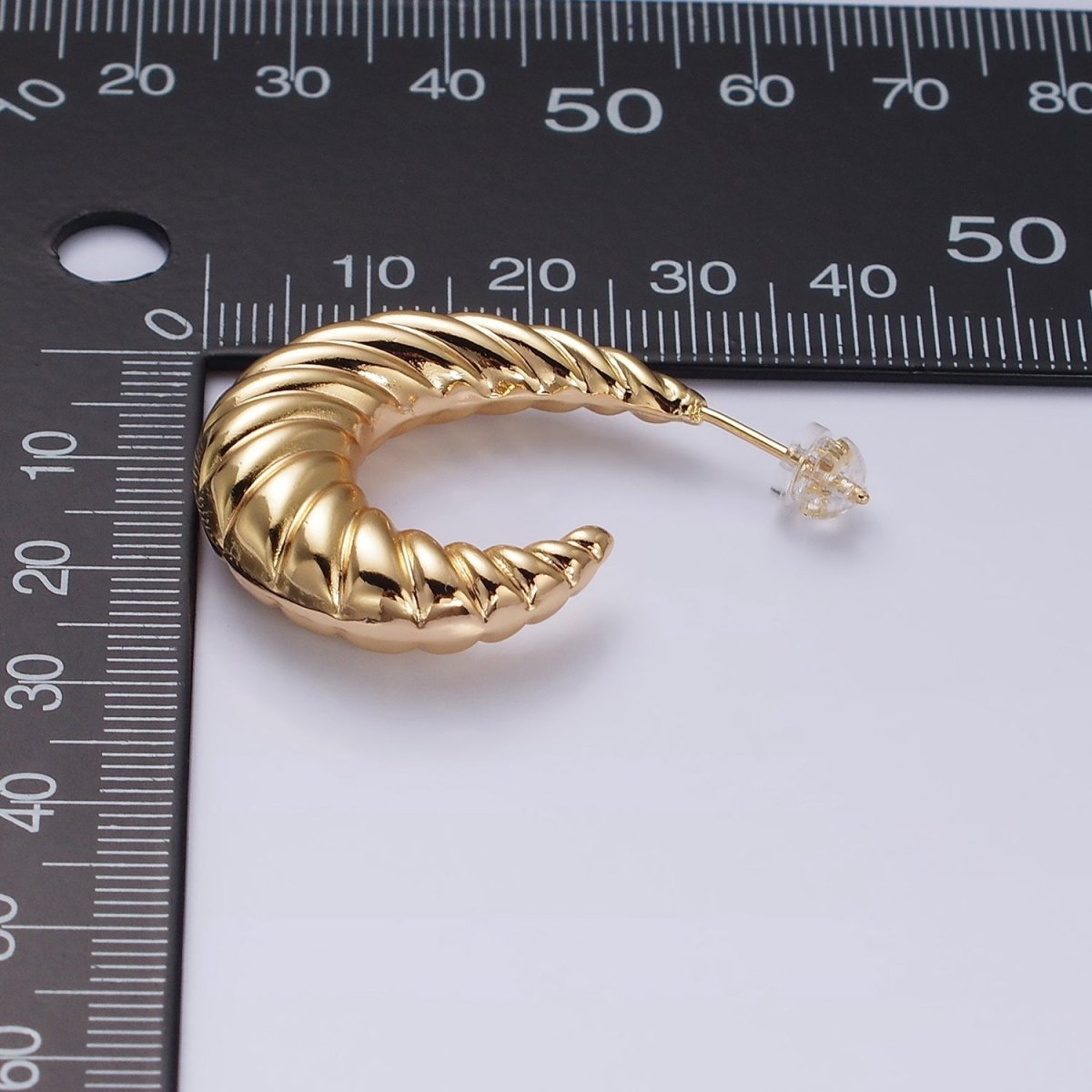16K Gold plated 30mm Croissant J-Shaped Hoop Earrings | AE083 - DLUXCA