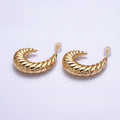 16K Gold plated 30mm Croissant J-Shaped Hoop Earrings | AE083 - DLUXCA