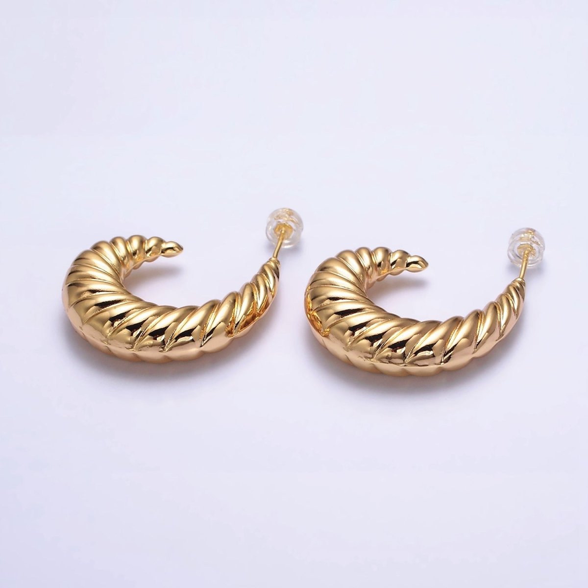 16K Gold plated 30mm Croissant J-Shaped Hoop Earrings | AE083 - DLUXCA