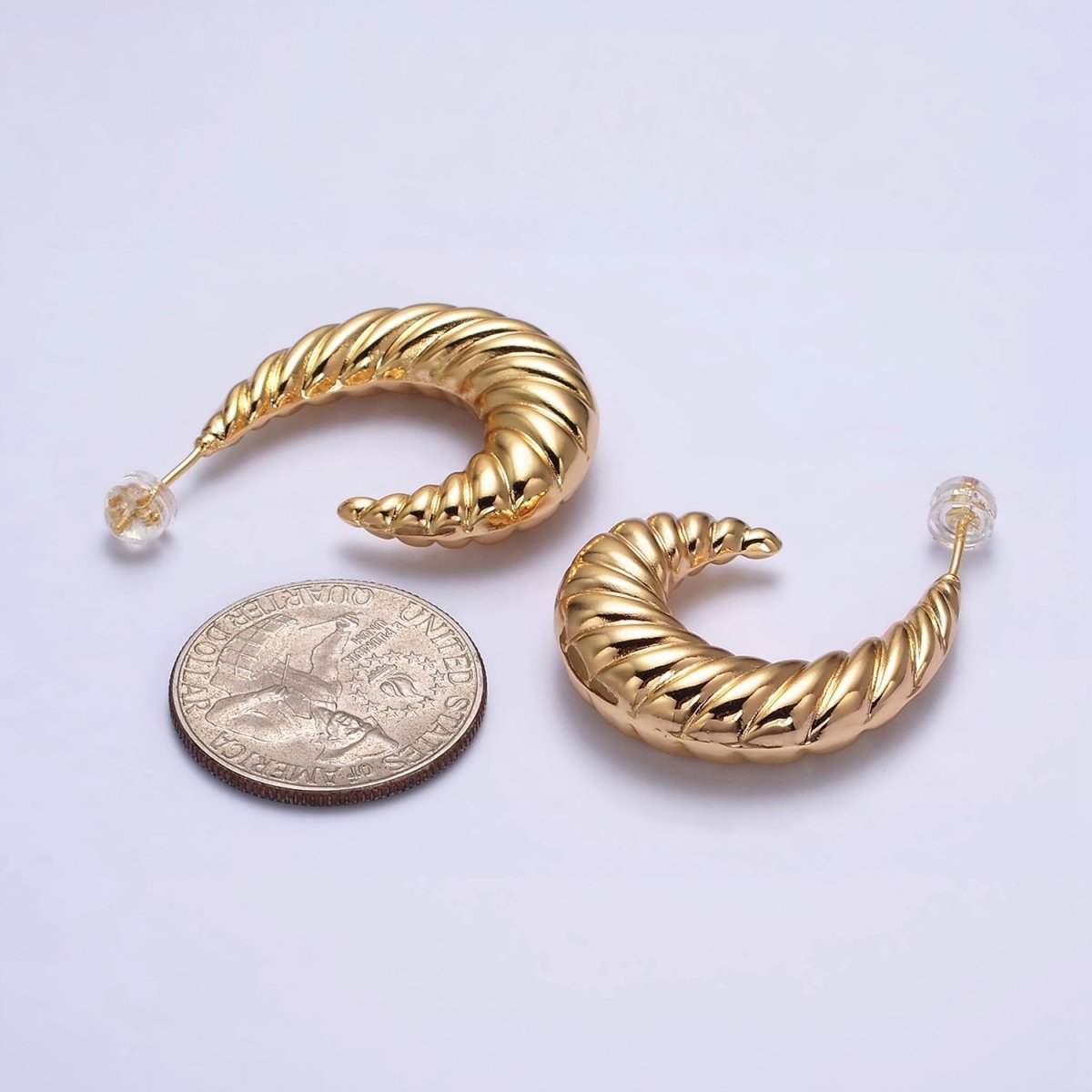 16K Gold plated 30mm Croissant J-Shaped Hoop Earrings | AE083 - DLUXCA