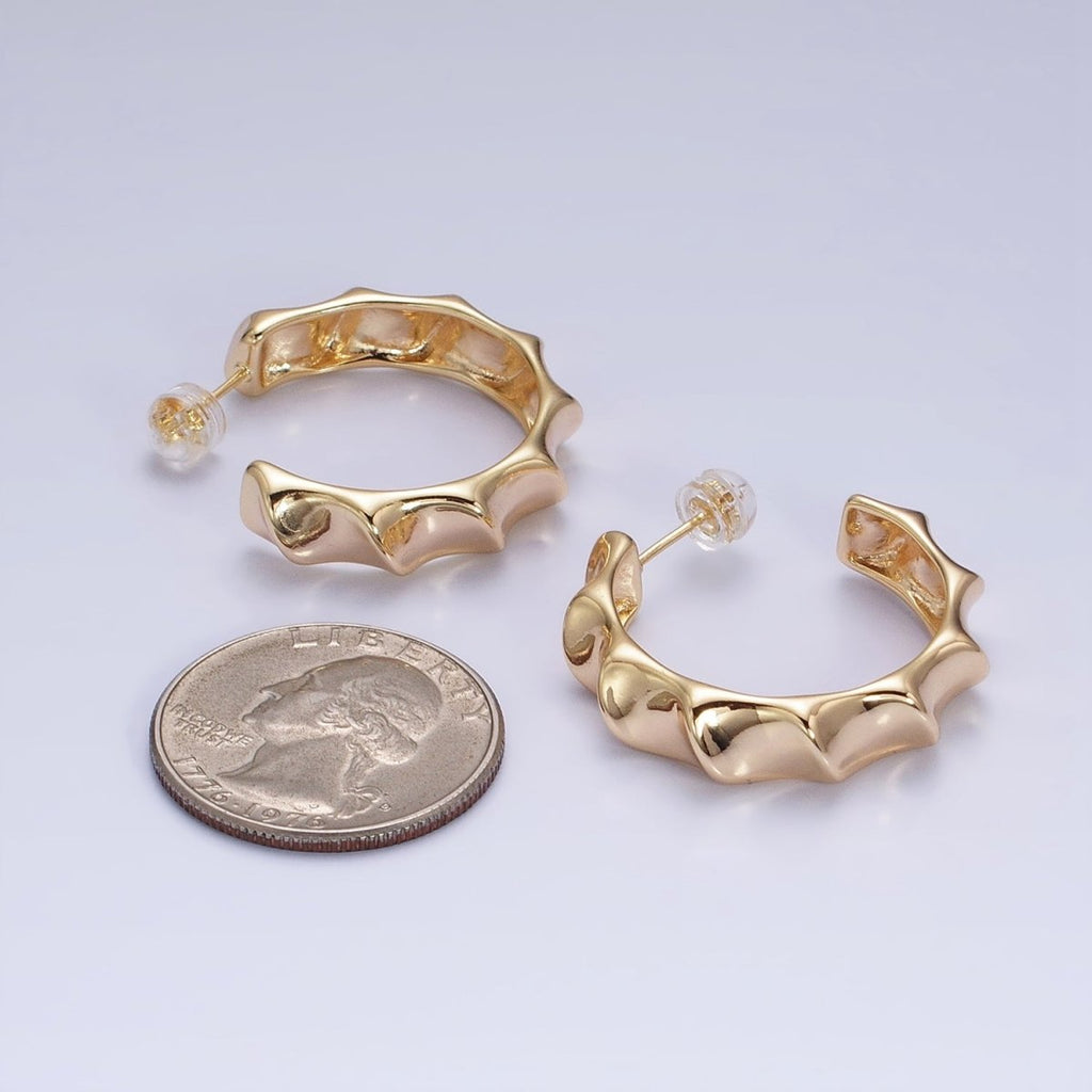 16K Gold plated 30mm Curve Edged Geometric C-Shaped Hoop Earrings in Gold & Silver | AE025 AE026