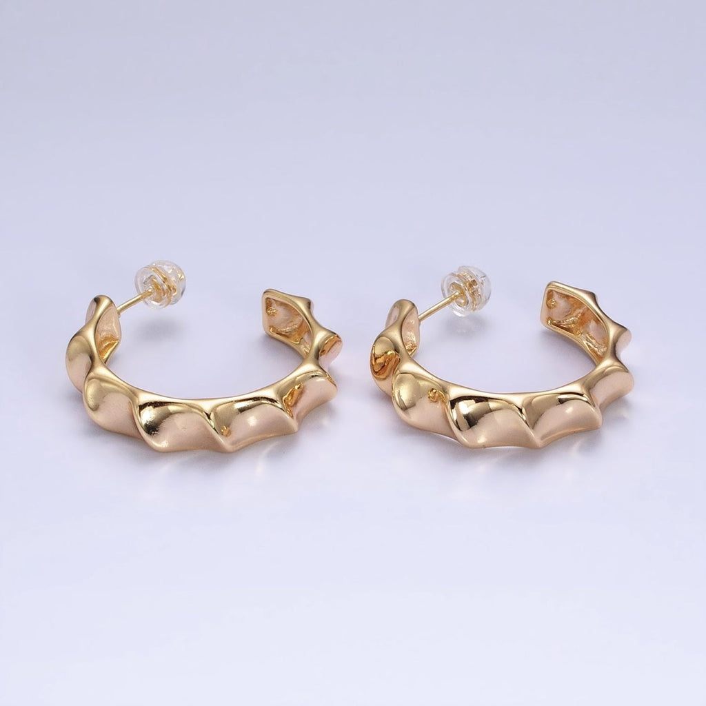 16K Gold plated 30mm Curve Edged Geometric C-Shaped Hoop Earrings in Gold & Silver | AE025 AE026