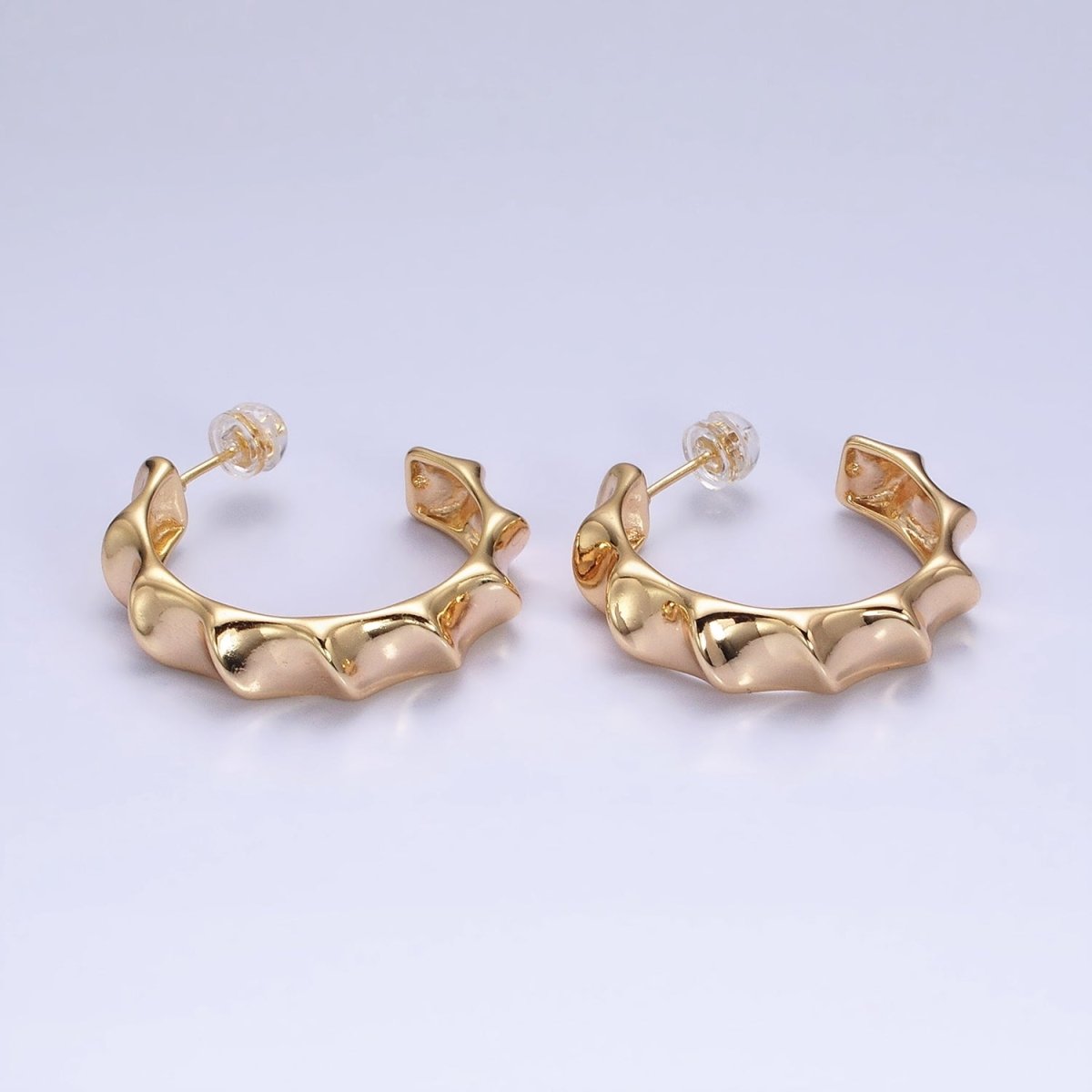 16K Gold plated 30mm Curve Edged Geometric C-Shaped Hoop Earrings in Gold & Silver | AE025 AE026