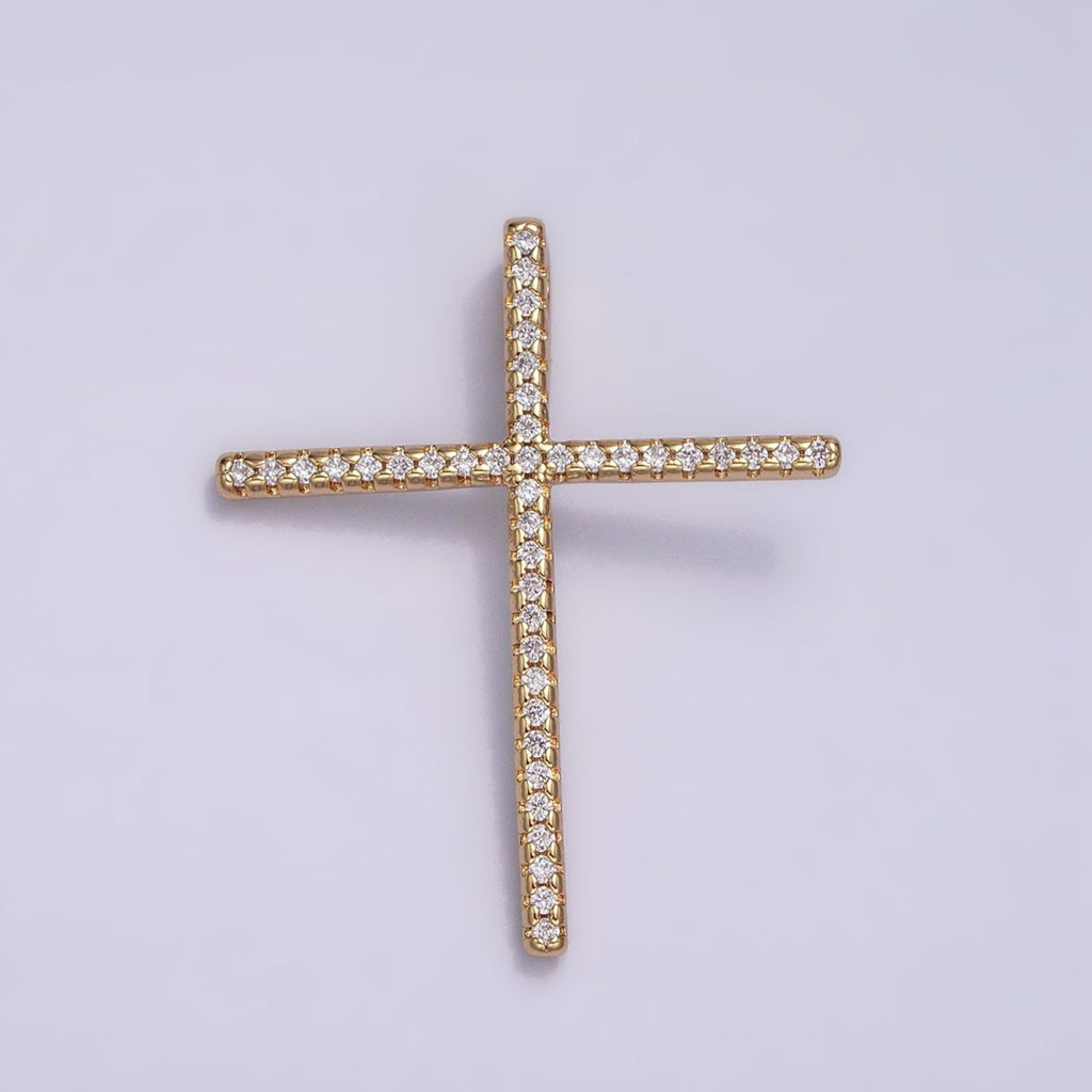 16K Gold plated 30mm Latin Cross Religious Micro Paved CZ Back Loop Pendant in Gold & Silver | AA373 AA374