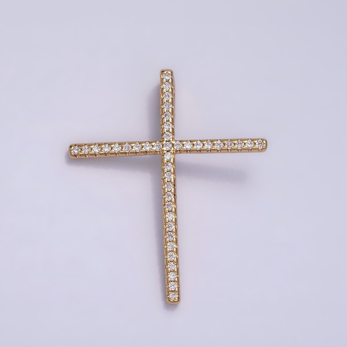 16K Gold plated 30mm Latin Cross Religious Micro Paved CZ Back Loop Pendant in Gold & Silver | AA373 AA374