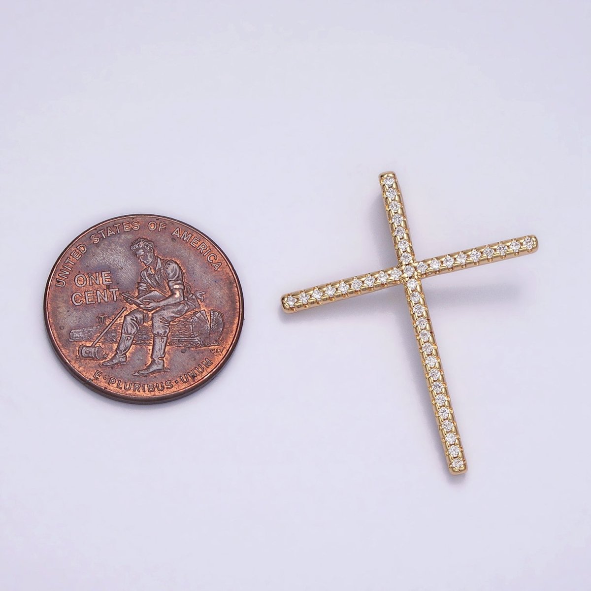 16K Gold plated 30mm Latin Cross Religious Micro Paved CZ Back Loop Pendant in Gold & Silver | AA373 AA374