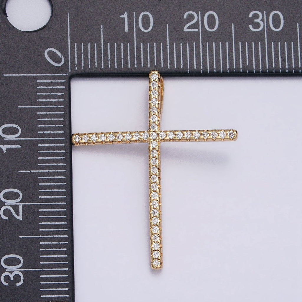 16K Gold plated 30mm Latin Cross Religious Micro Paved CZ Back Loop Pendant in Gold & Silver | AA373 AA374