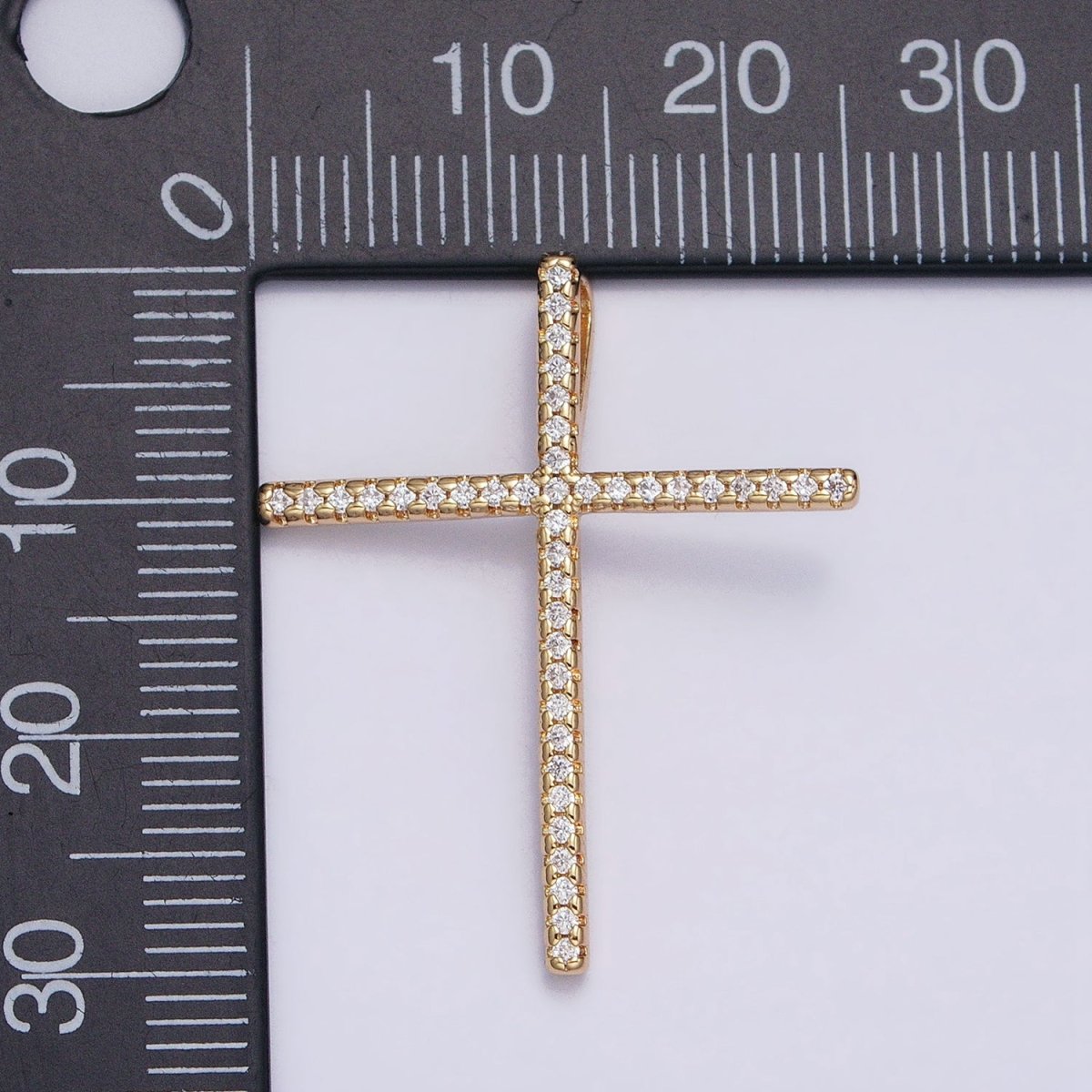 16K Gold plated 30mm Latin Cross Religious Micro Paved CZ Back Loop Pendant in Gold & Silver | AA373 AA374