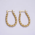 16K Gold plated 30mm Oblong Twisted Rope French Lock Latch Hoop Earrings | AE604 - DLUXCA