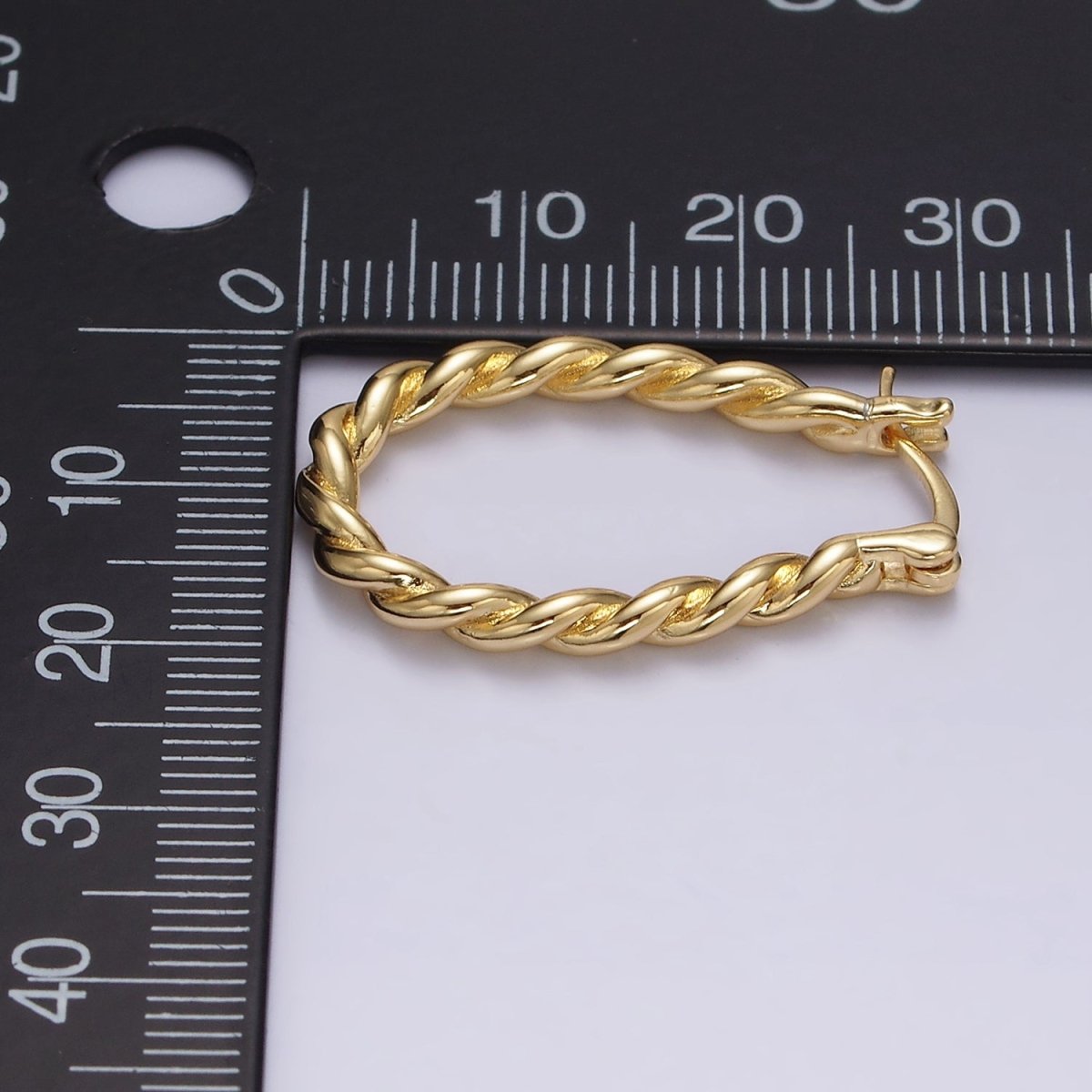 16K Gold plated 30mm Oblong Twisted Rope French Lock Latch Hoop Earrings | AE604 - DLUXCA