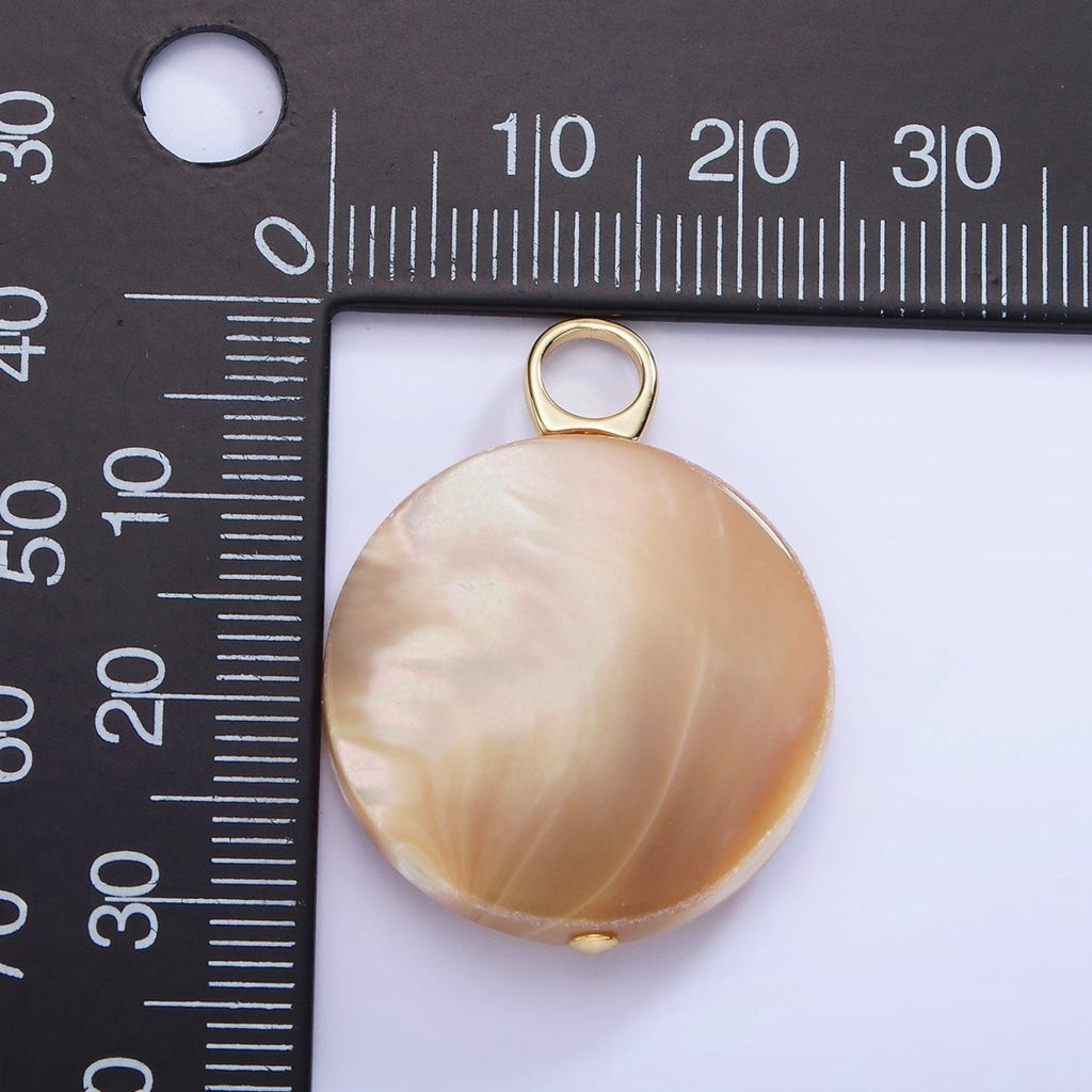 16K Gold plated 30mm Peach White Shell Pearl Flat Round Pendant | P1748 - DLUXCA