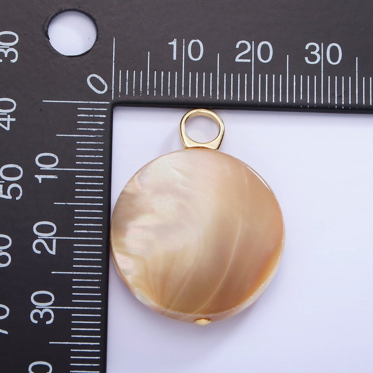 16K Gold plated 30mm Peach White Shell Pearl Flat Round Pendant | P1748 - DLUXCA