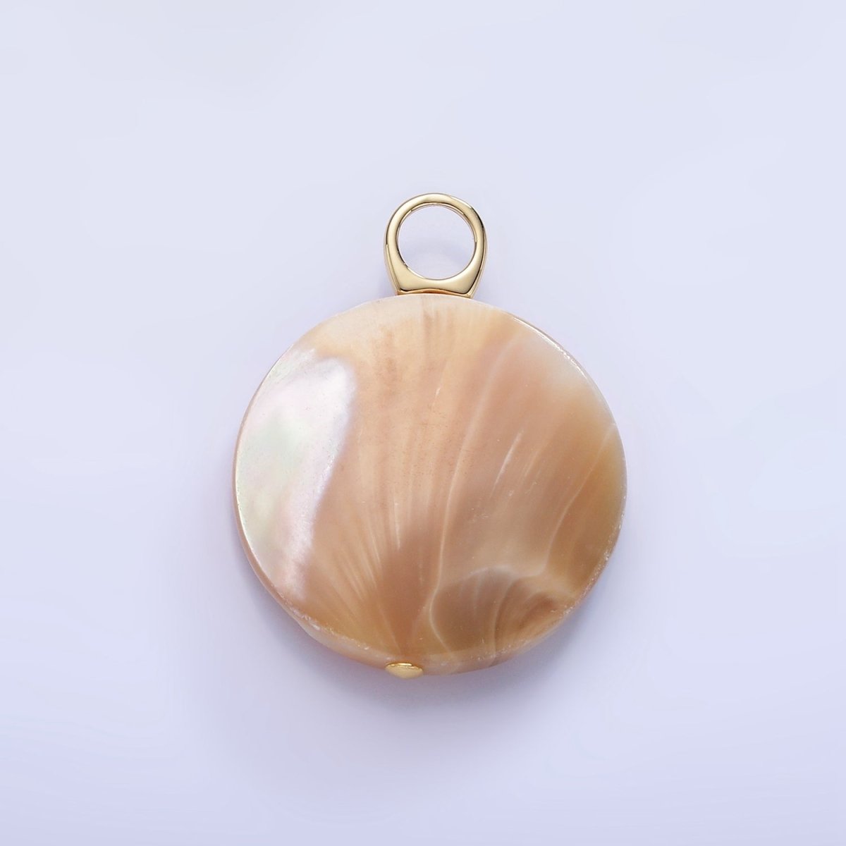 16K Gold plated 30mm Peach White Shell Pearl Flat Round Pendant | P1748 - DLUXCA