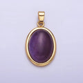 16K Gold plated 30mm Purple Amethyst Natural Gemstone Oval Cabochon Pendant | AA437 - DLUXCA