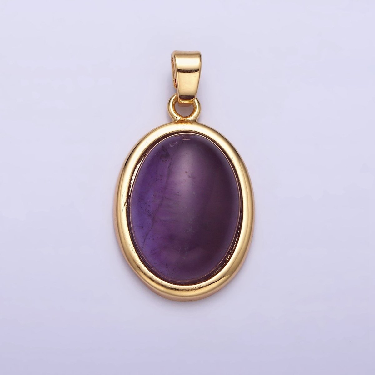 16K Gold plated 30mm Purple Amethyst Natural Gemstone Oval Cabochon Pendant | AA437 - DLUXCA
