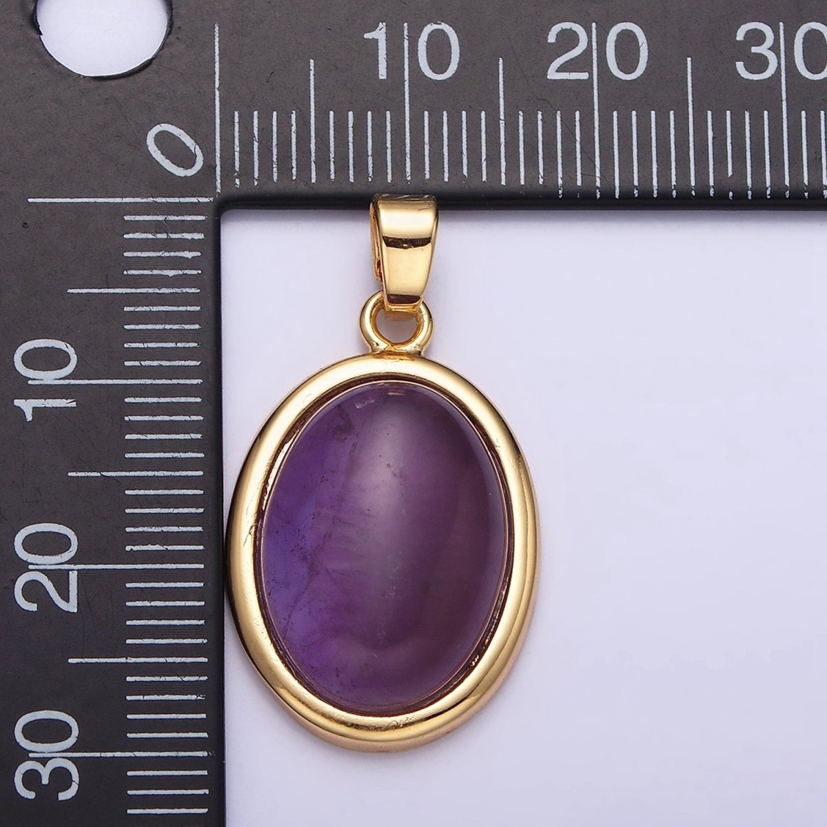 16K Gold plated 30mm Purple Amethyst Natural Gemstone Oval Cabochon Pendant | AA437 - DLUXCA