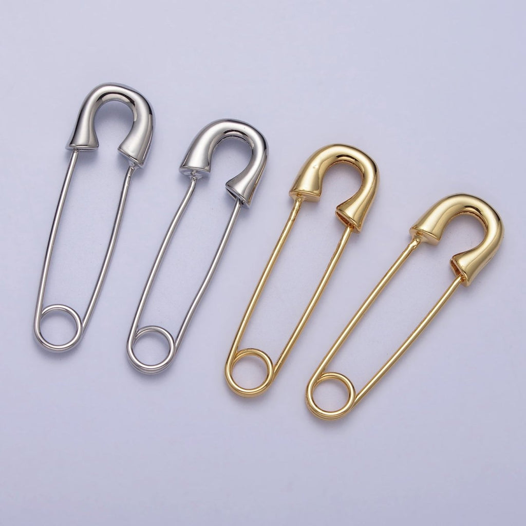 16K Gold plated 33mm Minimalist Safety Pin Hoop in Gold & Silver | Earrings - 00243 Earrings - 00244 - DLUXCA