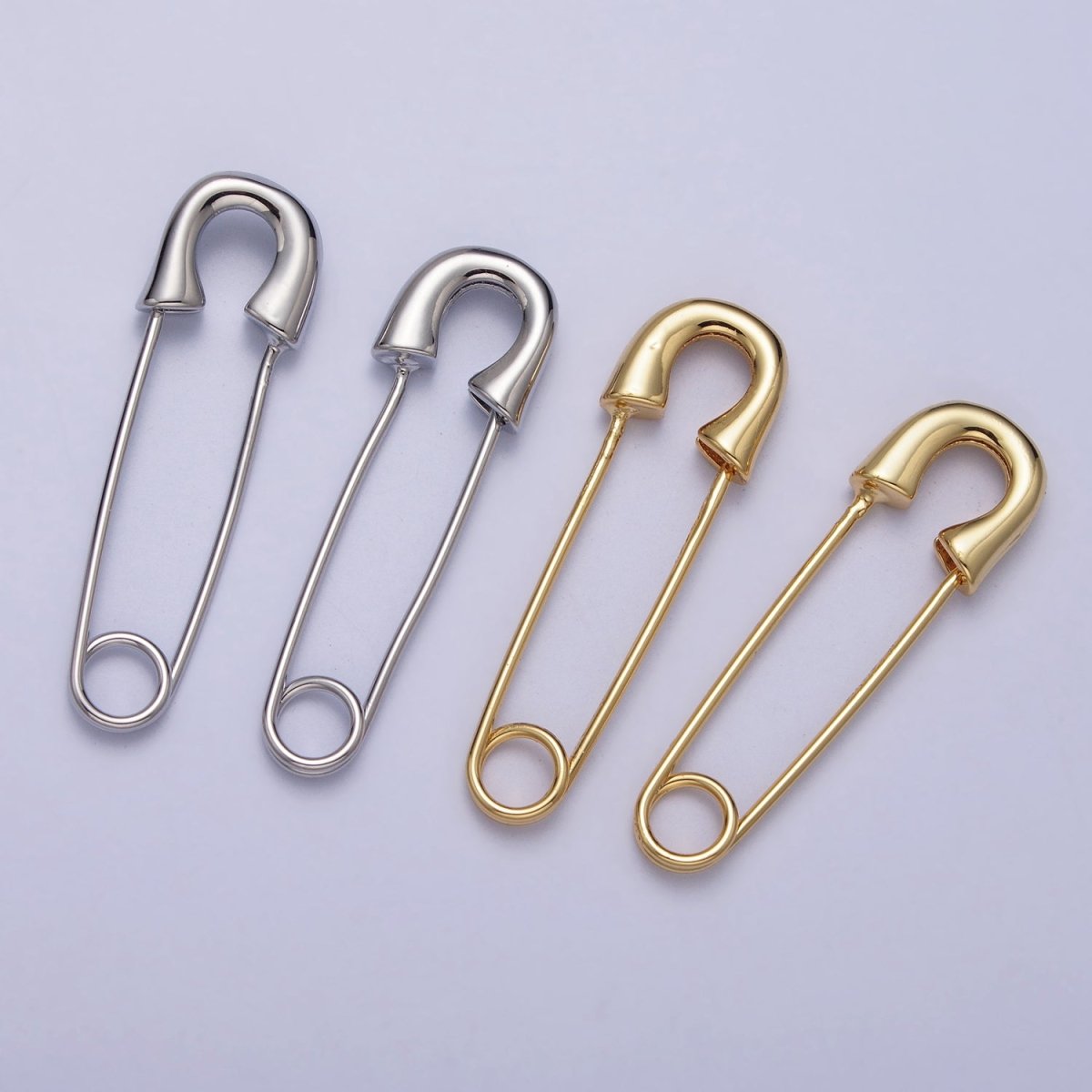 16K Gold plated 33mm Minimalist Safety Pin Hoop in Gold & Silver | Earrings - 00243 Earrings - 00244 - DLUXCA