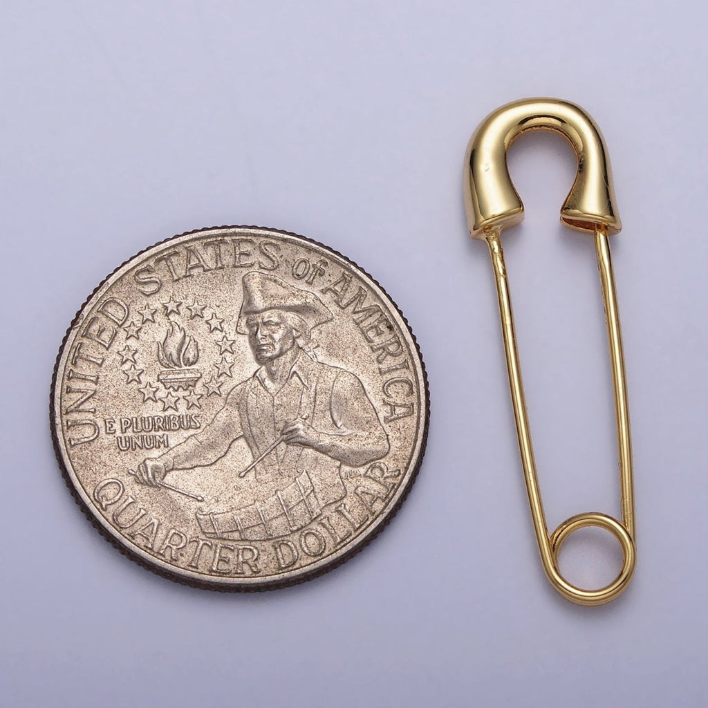 16K Gold plated 33mm Minimalist Safety Pin Hoop in Gold & Silver | Earrings - 00243 Earrings - 00244 - DLUXCA