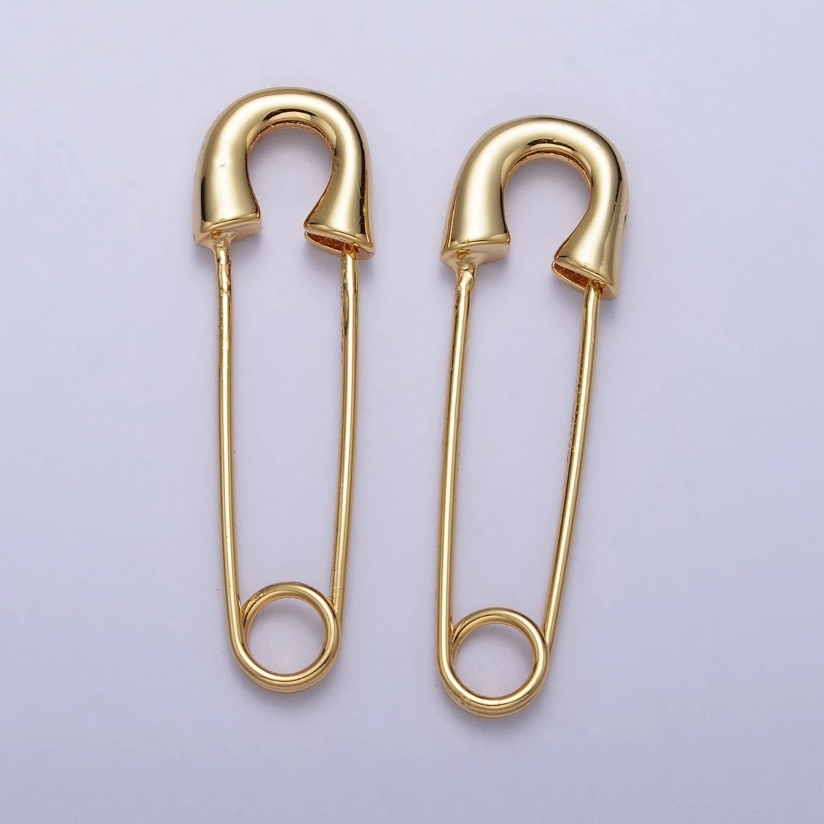 16K Gold plated 33mm Minimalist Safety Pin Hoop in Gold & Silver | Earrings - 00243 Earrings - 00244 - DLUXCA