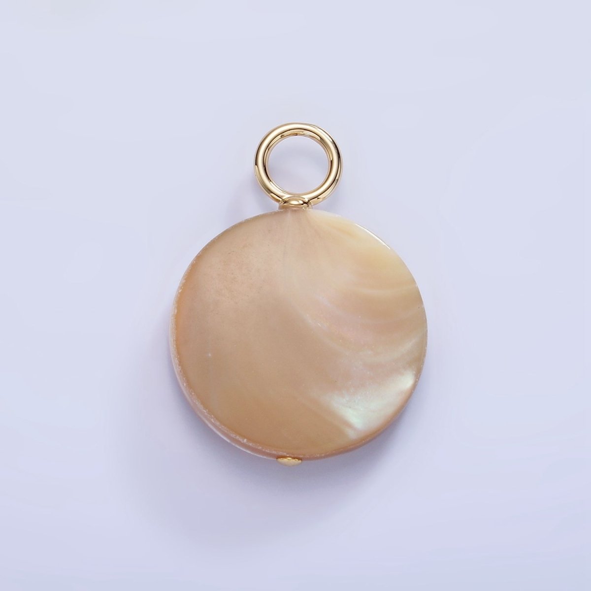 16K Gold plated 33mm Peach White Shell Pearl Flat Round Pendant | P1749 - DLUXCA